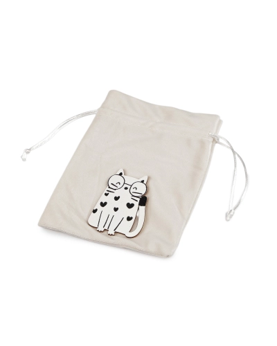 Darčekové vrecúško s drevenou mačkou 14,5x19,5 cm zamatové - 1 ks | Mimib