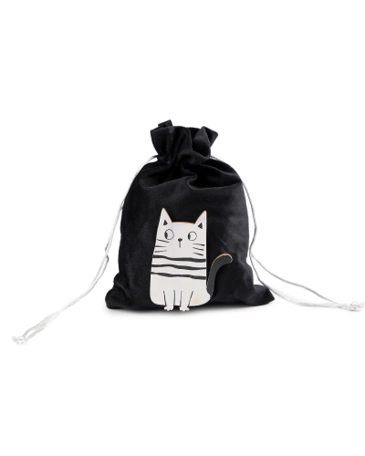 Darčekové vrecúško s drevenou mačkou 14,5x19,5 cm zamatové - 1 ks | Mimib