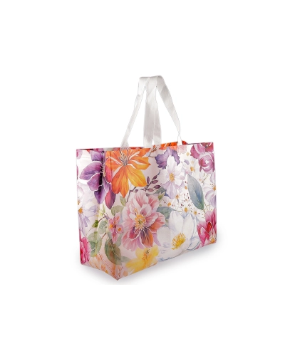Taška z laminovanej netkanej textílie kvety veľká 50x40 cm - 1 ks | Mimib