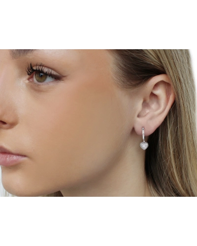 Náušnice z nerezovej ocele krúžky, srdce s brúseným kamienkom - 1 pár | Mimib