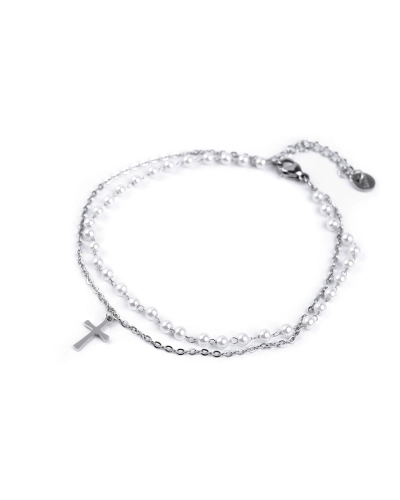 Bratara de glezna din otel inoxidabil cu perle si pandantiv - 1 buc. | Mimib