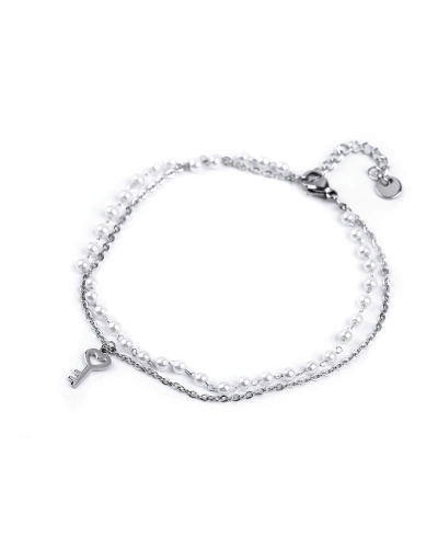 Bratara de glezna din otel inoxidabil cu perle si pandantiv - 1 buc. | Mimib