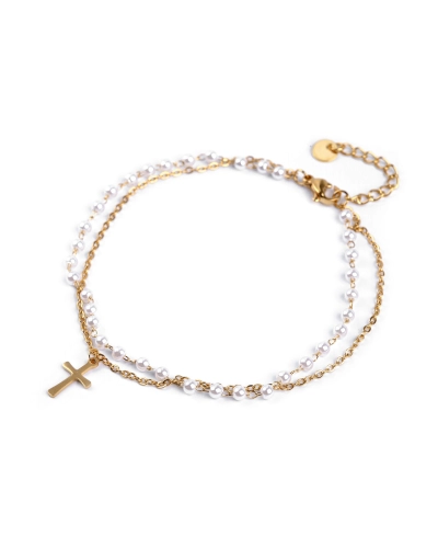 Bratara de glezna din otel inoxidabil cu perle si pandantiv - 1 buc. | Mimib