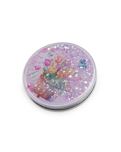 Kozmetické zrkadlo s tekutými glitrami kvety - 1 ks | Mimib